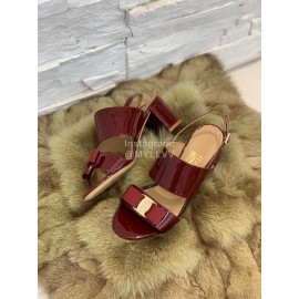 Salvatore Ferragamo Soft Patent Leather Bow Sandals For Women Wine Red