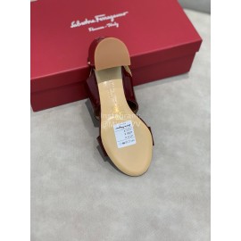 Salvatore Ferragamo Soft Patent Leather Bow Sandals For Women Wine Red