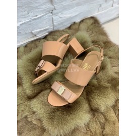 Salvatore Ferragamo Soft Patent Leather Bow Sandals For Women Khaki