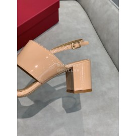 Salvatore Ferragamo Soft Patent Leather Bow Sandals For Women Khaki