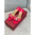 Salvatore Ferragamo New Patent Leather Bow High Heel Slippers For Women Rose Red