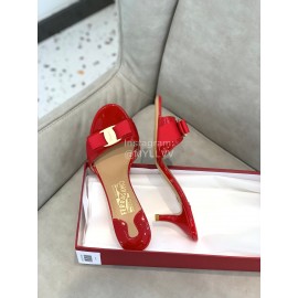 Salvatore Ferragamo New Patent Leather Bow High Heel Slippers For Women Red