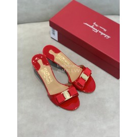 Salvatore Ferragamo New Patent Leather Bow High Heel Slippers For Women Red