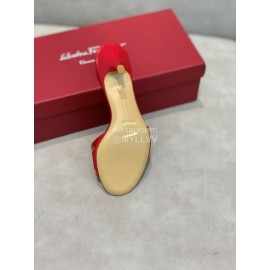 Salvatore Ferragamo New Patent Leather Bow High Heel Slippers For Women Red