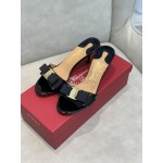 Salvatore Ferragamo New Patent Leather Bow High Heel Slippers For Women Black