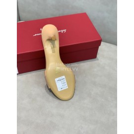 Salvatore Ferragamo New Patent Leather Bow High Heel Slippers For Women Khaki