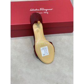 Salvatore Ferragamo New Patent Leather Bow High Heel Slippers For Women Wine Red