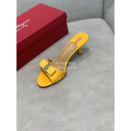 Salvatore Ferragamo New Patent Leather Bow High Heel Slippers For Women Yellow