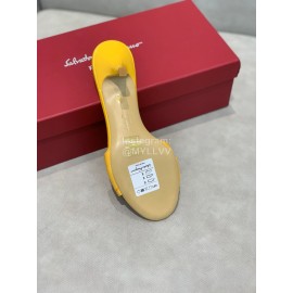Salvatore Ferragamo New Patent Leather Bow High Heel Slippers For Women Yellow