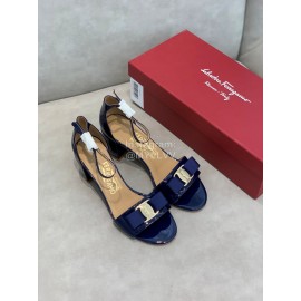 Salvatore Ferragamo New Patent Leather Bow High Heel Sandals For Women Blue