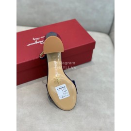 Salvatore Ferragamo New Patent Leather Bow High Heel Sandals For Women Blue