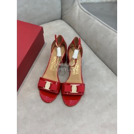 Salvatore Ferragamo New Patent Leather Bow High Heel Sandals For Women Red