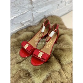 Salvatore Ferragamo New Patent Leather Bow High Heel Sandals For Women Red