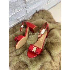 Salvatore Ferragamo New Patent Leather Bow High Heel Sandals For Women Red