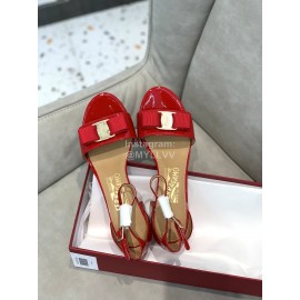 Salvatore Ferragamo New Patent Leather Bow High Heel Sandals For Women Red
