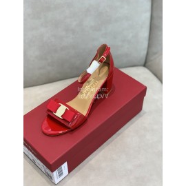 Salvatore Ferragamo New Patent Leather Bow High Heel Sandals For Women Red