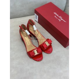 Salvatore Ferragamo New Patent Leather Bow High Heel Sandals For Women Red