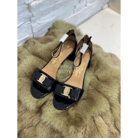 Salvatore Ferragamo New Patent Leather Bow High Heel Sandals For Women Black