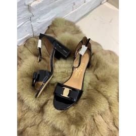 Salvatore Ferragamo New Patent Leather Bow High Heel Sandals For Women Black