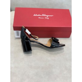 Salvatore Ferragamo New Patent Leather Bow High Heel Sandals For Women Black