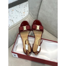 Salvatore Ferragamo New Patent Leather Bow High Heel Sandals For Women Wine Red