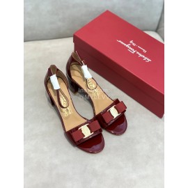 Salvatore Ferragamo New Patent Leather Bow High Heel Sandals For Women Wine Red