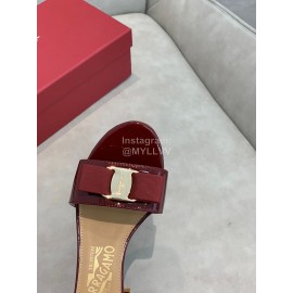 Salvatore Ferragamo New Patent Leather Bow High Heel Sandals For Women Wine Red