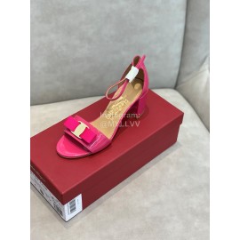 Salvatore Ferragamo New Patent Leather Bow High Heel Sandals For Women Rose Red