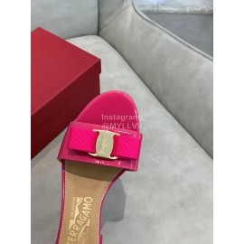 Salvatore Ferragamo New Patent Leather Bow High Heel Sandals For Women Rose Red