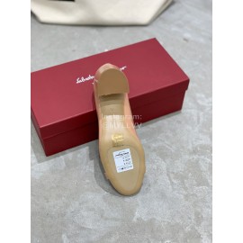 Salvatore Ferragamo New Round Head Gold Button Thick Heel Shoes For Women Pink