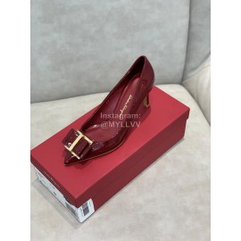 Salvatore Ferragamo New Leather Bow Pointed High Heels For Women Wine Red