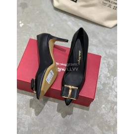 Salvatore Ferragamo New Leather Bow Pointed High Heels For Women Black