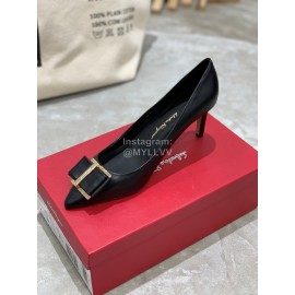 Salvatore Ferragamo New Leather Bow Pointed High Heels For Women Black