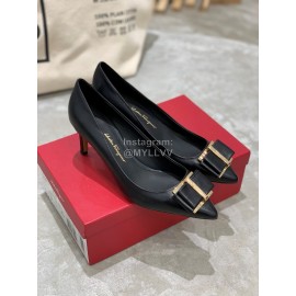 Salvatore Ferragamo New Leather Bow Pointed High Heels For Women Black