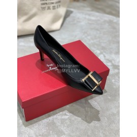 Salvatore Ferragamo New Leather Bow Pointed High Heels For Women Black