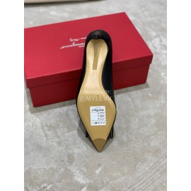 Salvatore Ferragamo New Leather Bow Pointed High Heels For Women Black