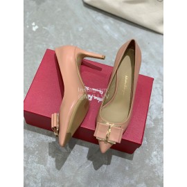 Salvatore Ferragamo New Leather Bow Pointed High Heels For Women Pink