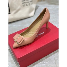 Salvatore Ferragamo New Leather Bow Pointed High Heels For Women Pink
