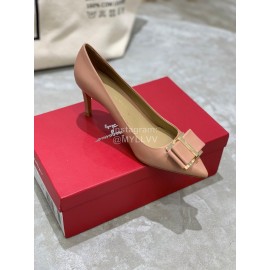 Salvatore Ferragamo New Leather Bow Pointed High Heels For Women Pink