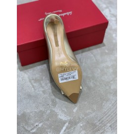 Salvatore Ferragamo New Leather Bow Pointed High Heels For Women Silver