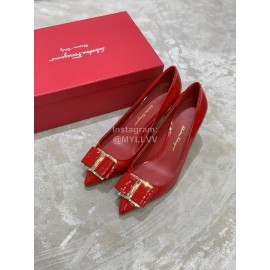 Salvatore Ferragamo New Patent Leather Bow Pointed High Heels For Women Red