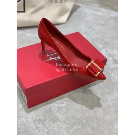 Salvatore Ferragamo New Patent Leather Bow Pointed High Heels For Women Red