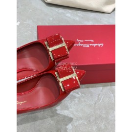 Salvatore Ferragamo New Patent Leather Bow Pointed High Heels For Women Red