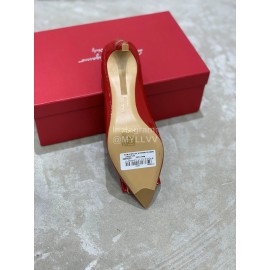 Salvatore Ferragamo New Patent Leather Bow Pointed High Heels For Women Red