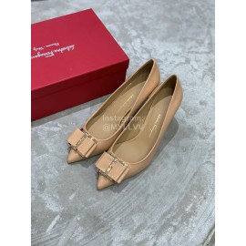 Salvatore Ferragamo New Patent Leather Bow Pointed High Heels For Women Pink