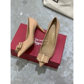 Salvatore Ferragamo New Patent Leather Bow Pointed High Heels For Women Pink