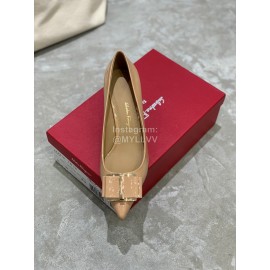 Salvatore Ferragamo New Patent Leather Bow Pointed High Heels For Women Pink