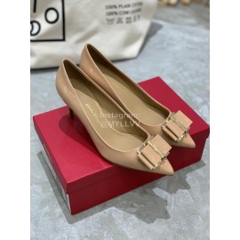 Salvatore Ferragamo New Patent Leather Bow Pointed High Heels For Women Pink