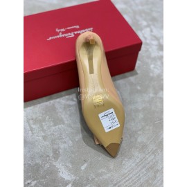 Salvatore Ferragamo New Patent Leather Bow Pointed High Heels For Women Pink