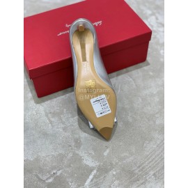 Salvatore Ferragamo New Patent Leather Bow Pointed High Heels For Women Silver